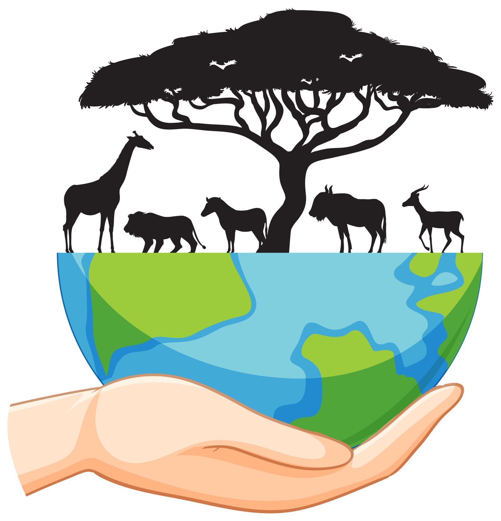 silhouette wild animals with half of earth vector